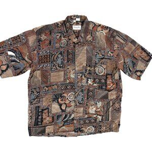 Vintage Christian Dior 100% Silk Shirt Short Sleeve Aztec Button Up XXL